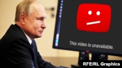 Володимир Путін та блокування YouTube. Колаж