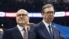 Lider Srpske napredne stranke Miloš Vučević koji je izabran za premijera Srbije i predsednik Srbije Aleksandar Vučić na predizbornom skupu Srpske napredne stranke, Beograd, 2. decembar 2024.