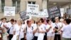 Jablanica, Bosnia-Herzegovina, Protest in support of worker Enisa Klepo who was beaten by the owner of the hotel where she worked, August 9. 2023.
