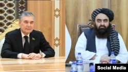د ترکمنستان د ولسمشر او د طالبانو د بهرنیو چارو د وزیر یو ځای کړل شوی تصویر