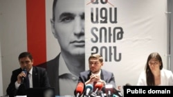 Armenia - The wife and lawyers of arrested opposition figure Avetik Chalabian hold a news conference in Yerevan, July 25, 2022.
