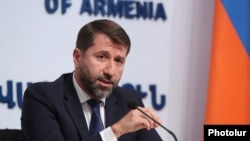 Armenia - Justice Minister Karen Andreasian at a news conference in Yerevan, August 12, 2021.