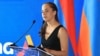 Armenia - Tatevik Revazian, head of Armenia's Civil Aviation Committee, speaks at an official ceremony at Zvartnots airport, June 10, 2022.