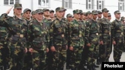 Armenia -- Soldiers lined up on a parade ground.