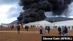 Fire breaks out in the Lipa migrant camp near Bihac on December 23,with many former residents left with nowhere to go.