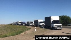 Протест дальнобойщиков на трассе Самара — Шымкент. Актюбинская область, 2 июня 2021 года.