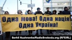 Пікет Конституційного суду України, який розглядає питання щодо конституційності «мовного закону» Ківалова-Колесніченка. Київ, 13 грудня 2016 року 