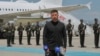 Ukrainian President Volodymyr Zelenskyy talks to journalists at Esenboga airport in Ankara on May 15.