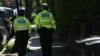 Police officers patrol outside the home of British Prime Minister Keir Starmer in London on May 13. 