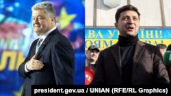 Кандидаты на пост президента Петр Порошенко, слева, и Владимир Зеленский (комбинированное фото)