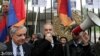Armenia - Opposition MPs Vartan Oskanian and Levon Zurabian address a demonstration outside the parliament building in Yerevan, 21Nov2012.
