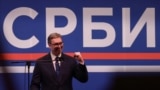 Predsednik Srbije Aleksandar Vučić na predstavljanju "Pokreta za narod i državu" i pet zahteva "za uspostavljanje reda u državi" koji su u fokusu trodnevnog skupa kojeg u centru Beograda organizuje vlast, 12. aprila 2025.