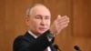 Президент России Владимир Путин на брифинге после саммита ОДКБ. Астана, 28 ноября 2024 года