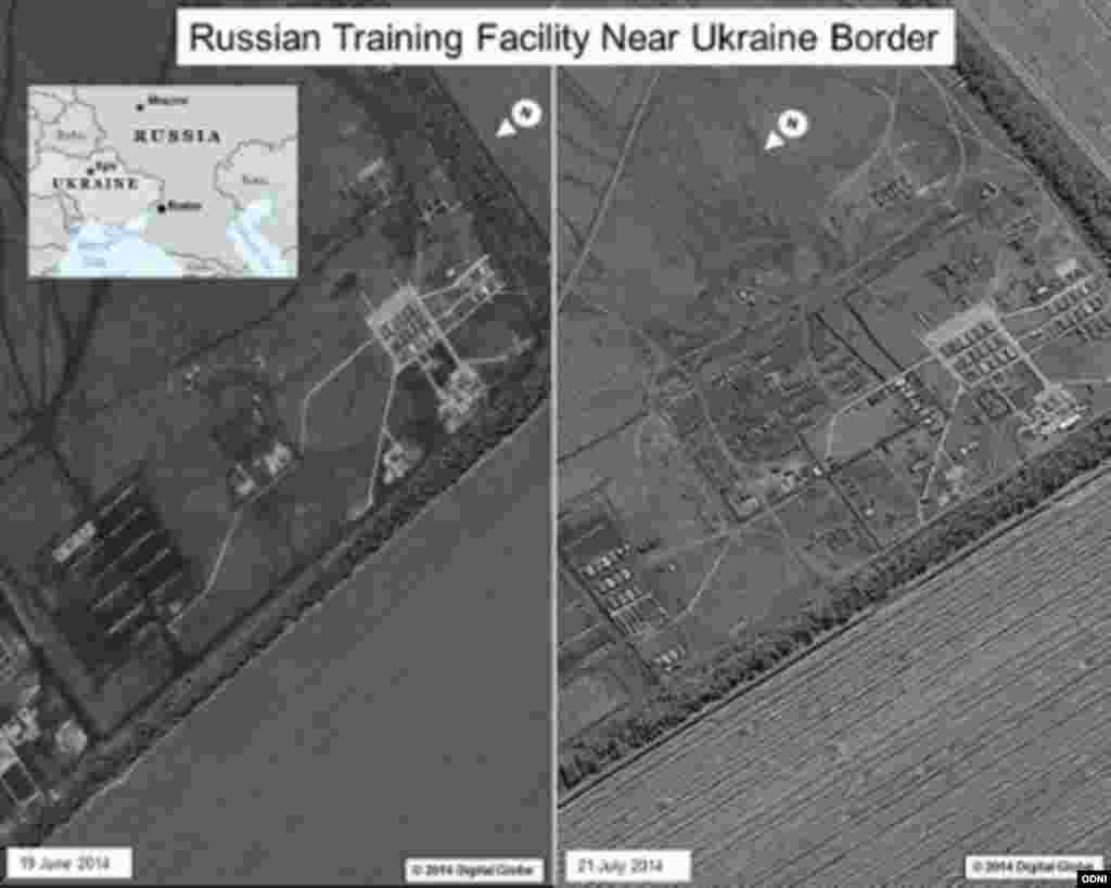 Ростов шәһәре янындагы Русия хәрби базасының июнь аендагы фотосын хәзерге фото белән чагыштырып карасаң, хәрби активлыкның шактый артуы күренә. "The Washington Post" язуынча, АКШ күзләү хезмәтләре Украинадагы сепаратист сугышчыларга Русия хәрби ярдәменең зур өлеше шушы базадан китә дип исәпли.