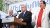 Armenia - Prosperous Armenia Party leader Gagik Tsarukian (R) and former Foreign Minister Vartan Oskanian (C) at an election campaign rally in Yerevan, 03May2012.