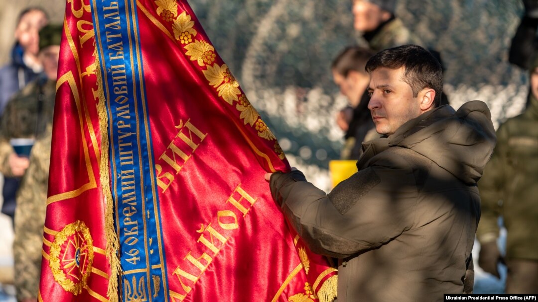Зустріч президента Володимира Зеленського з військовими у Донецькій області на День ЗСУ, грудень 2019 року
