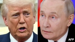 АҚШ президенті Дональд Трамп (сол жақта) пен Ресей президенті Владимир Путиннің суреттерінен коллаж
