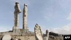 Turkey -- A statue of "Peace and Brotherhood" in Kars, 16Apr2010