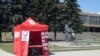 Armenia - A campaign tent pitched by the Armenian Revolutionary Federation in Gyumri, 22Aug2011.