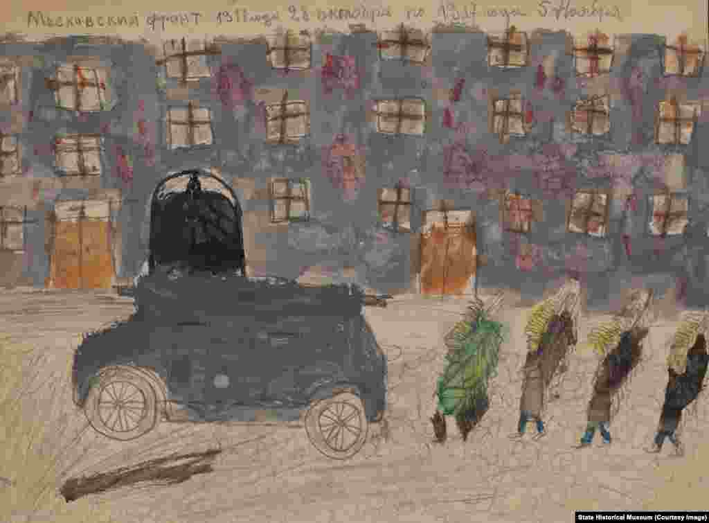 1919 жылы балалар шығармашылығын зерттеген педагог әрі ғалым Василий Сергеевич Воронов оқушыларының суреттерін жинап, музейге үлкен коллекция өткізген. Воронов Мәскеудегі екі оқу орнында сабақ берген. Белгісіз автор: "Мәскеу майданы". 28 қазан - 5 қараша.1917 жыл.