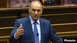 Armenia -- Finance Minister Gagik Khachatrian speaks in the parliament in Yerevan, March 16, 2016.