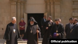 Azerbaijan -- Catholicos Garegin II and other Armenian clerics outside an Armenian church in Baku, 26 April 2010.