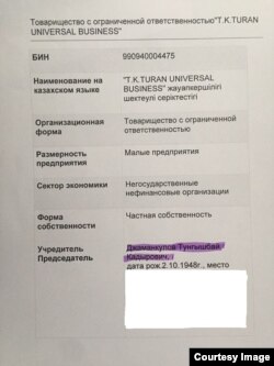 Министр Мұхамедиұлы мұны Тұңғышбай Жаманқұловтың «Тұран» фирмасының құрылтайшысы екенін» көрсететін құжат деп біледі.