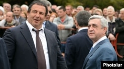 Armenia - President Serzh Sarkisian (R) and BHK leader Gagik Tsarukian attend the consecration of a new church built by the latter in Abovian, 14May2013.