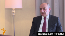 Czech Republic - Karabakh President Bako Sahakian gives an interview to RFE/RL's Armenian service in Prague, 12Jun2016.