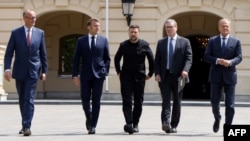 Leaders of Germany, France, Ukraine, Britain, and Poland meet in Kyiv on May 10.