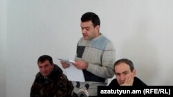 Armenia -- Opposition leader Nikol Pashinian (R) at a court hearing held in Artik prison, 18Feb2011