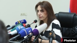 Armenia- The newly elected head of the Commission on Prevention of Corruption, Haykuhi Harutiunian, at a news conference in Yerevan, November 26, 2019.