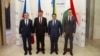 Справа наліво: міністри закордонних справ Угорщини Петер Сійярто, України Павло Клімкін, Словацької Республіки Мирослав Лайчак та Чеської Республіки Любомир Заоралек під час спільного робочого візиту іноземних дипломатів в Україну, Київ, 11 квітня 2017 року 