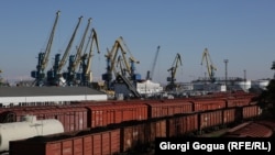 Georgia -- Freight trains at the Black Sea port of Poti.