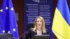Президентка Європарламенту Роберта Мецола під час виступу на спеціальній сесії Європарламенту, на якій визнали перспективу членства України в Євросоюзі. Брюссель, 1 березня 2022 року 