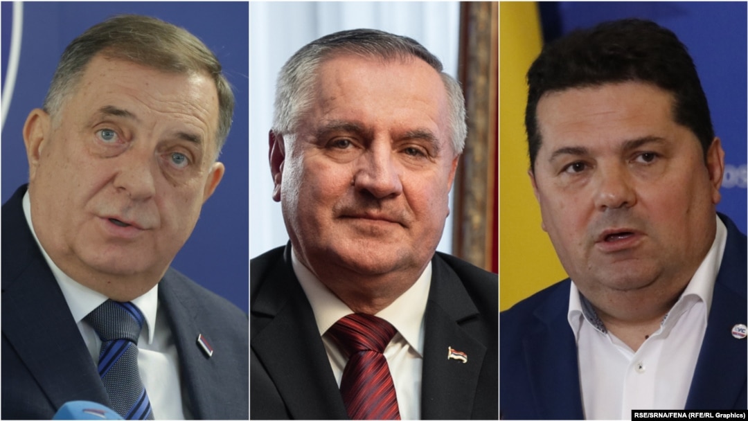 Predsjednik bh. entiteta Republika Srpska (RS) Milorad Dodik, premijer RS ​​Radovan Višković i predsjednik parlamenta RS Nenad Stevandić.