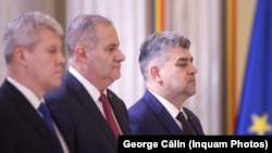 Cătălin Predoiu - ministrul internelor, Marian Neacșu - vicepremier, Marcel Ciolacu - premier.