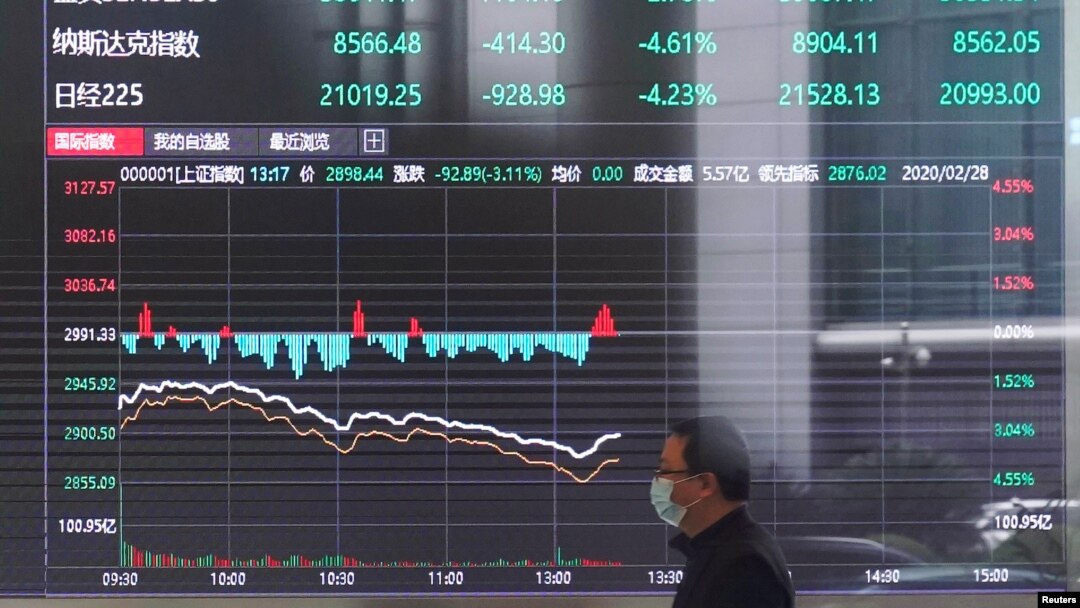 Muškarac prolazi pored zgrade berze u Šangaju, Kina, 28. februar