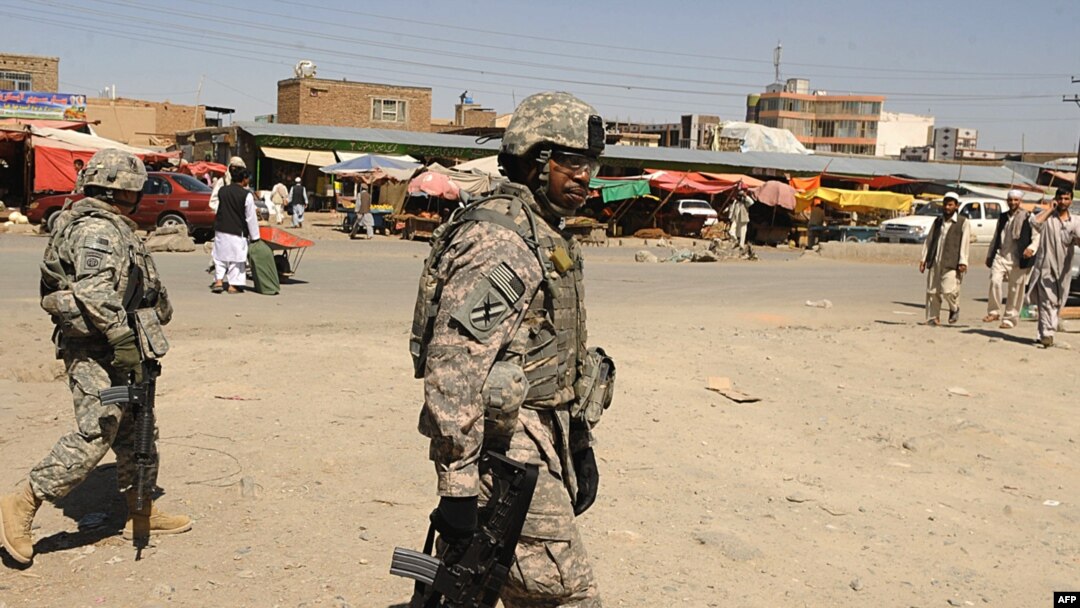 U.S. soldiers patrol the streets of Kabul earlier this month